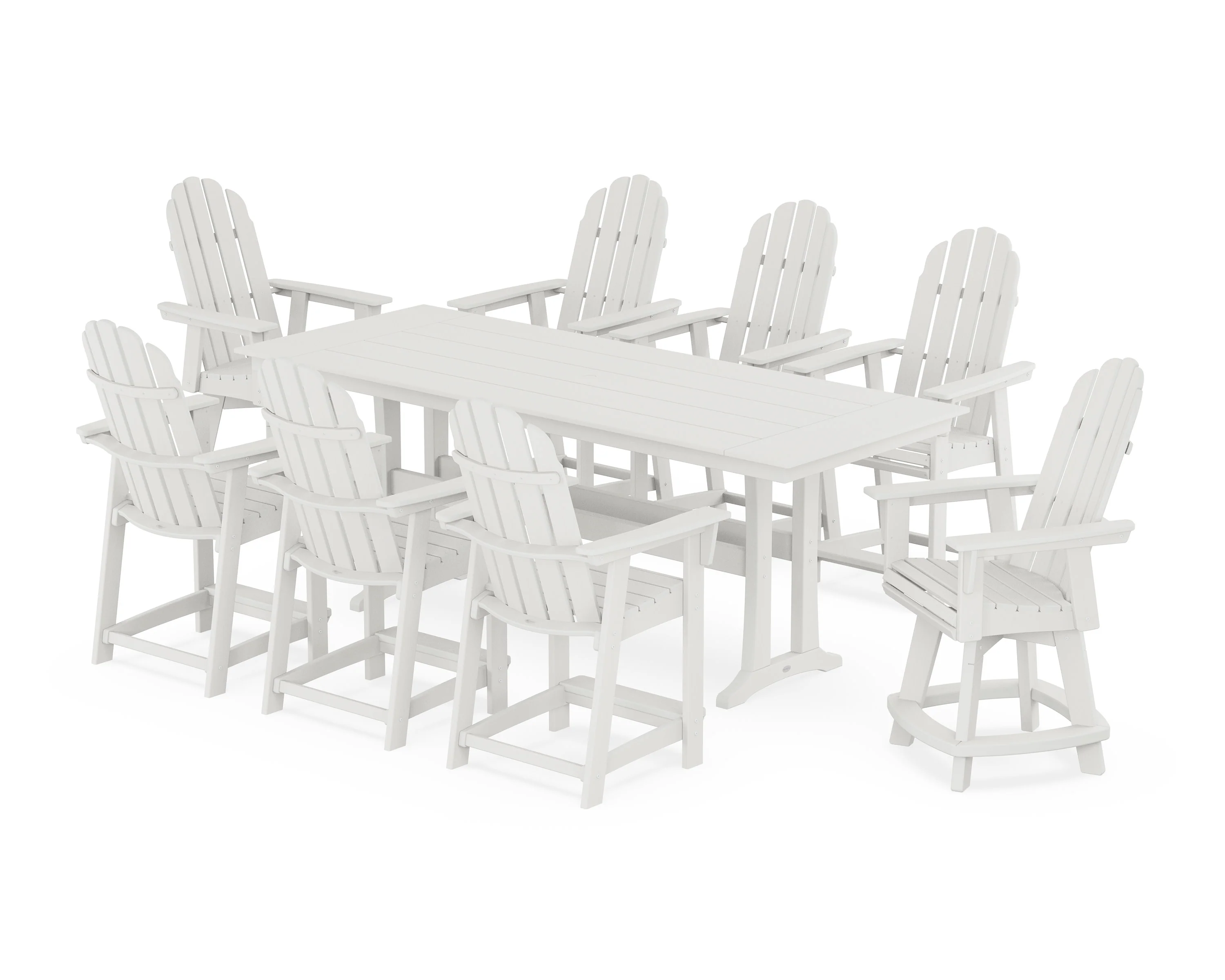 Vineyard Curveback Adirondack Swivel 9-Piece Farmhouse Counter Set with Trestle Legs - Image 10