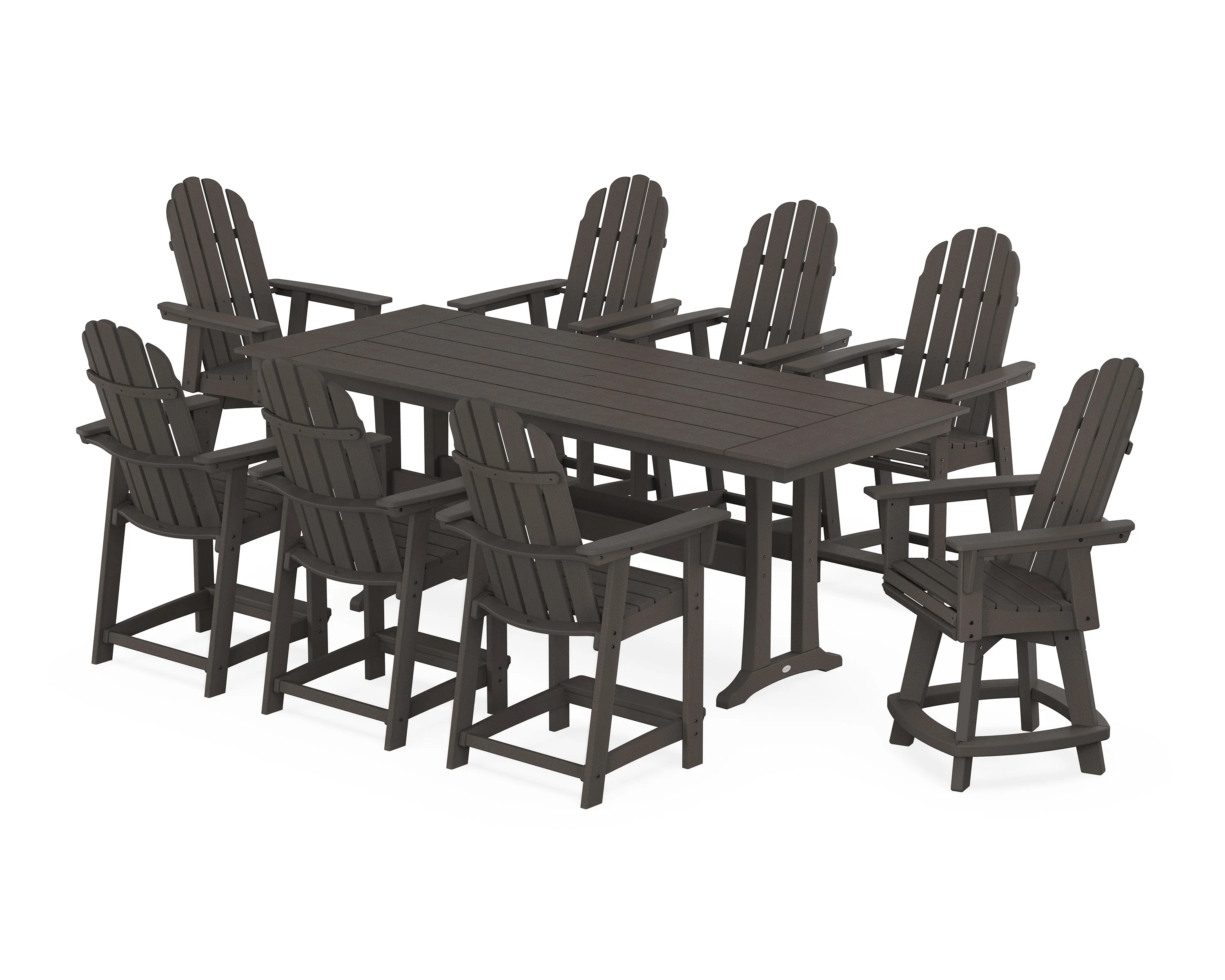 Vineyard Curveback Adirondack Swivel 9-Piece Farmhouse Counter Set with Trestle Legs - Image 12