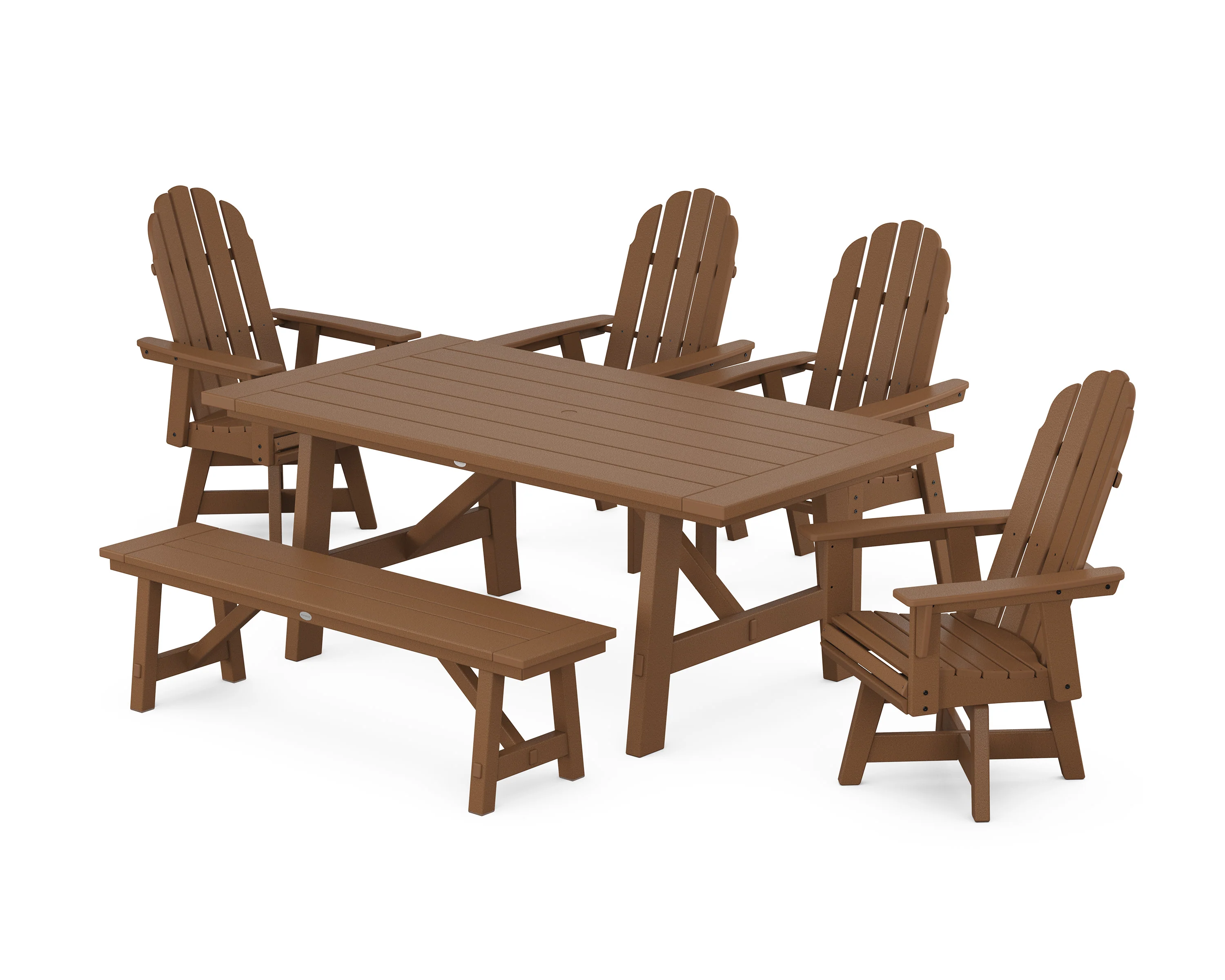Vineyard Curveback Adirondack Swivel Chair 6-Piece Rustic Farmhouse Dining Set With Bench - Image 6