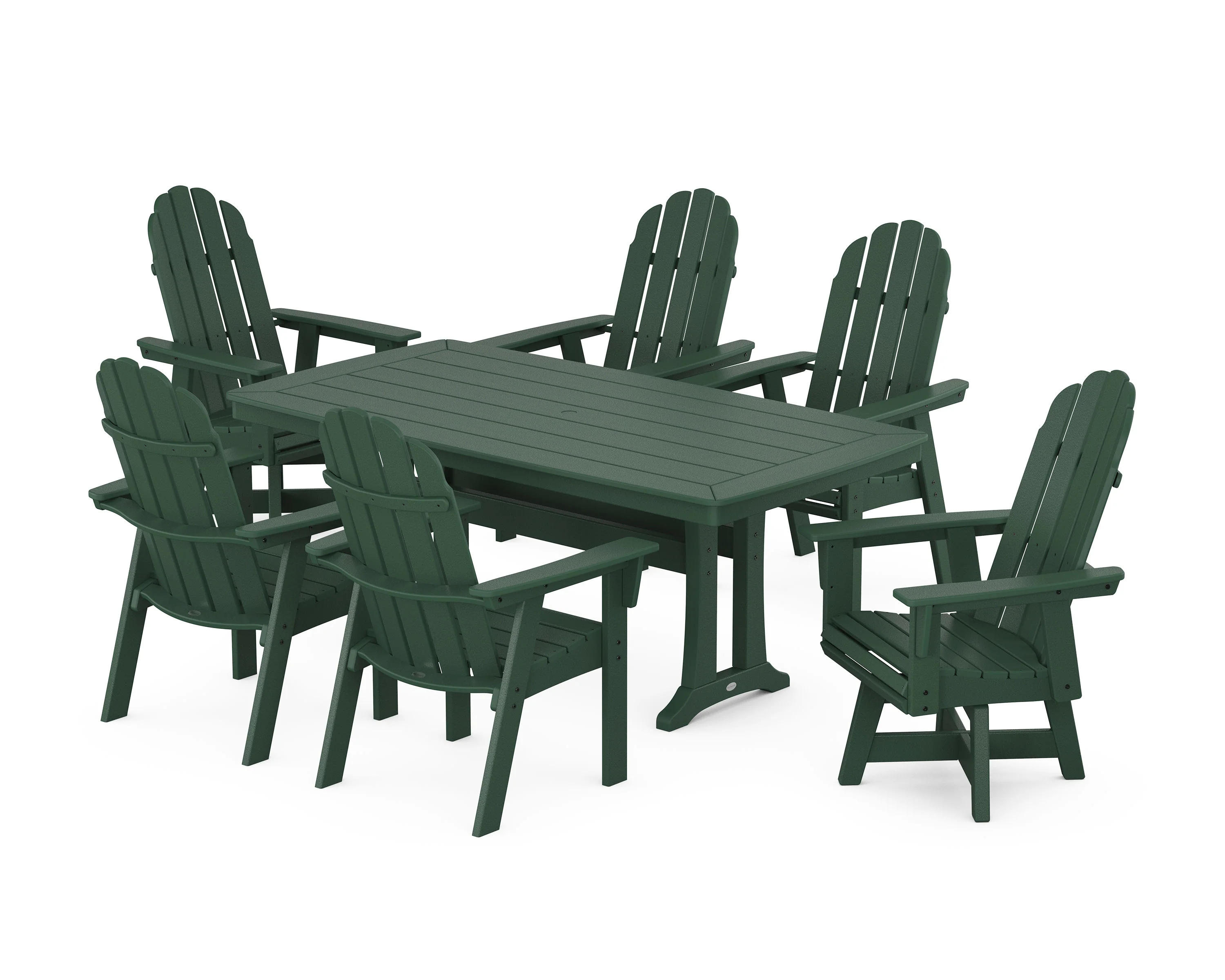 Vineyard Curveback Adirondack Swivel Chair 7-Piece Dining Set with Trestle Legs - Image 11