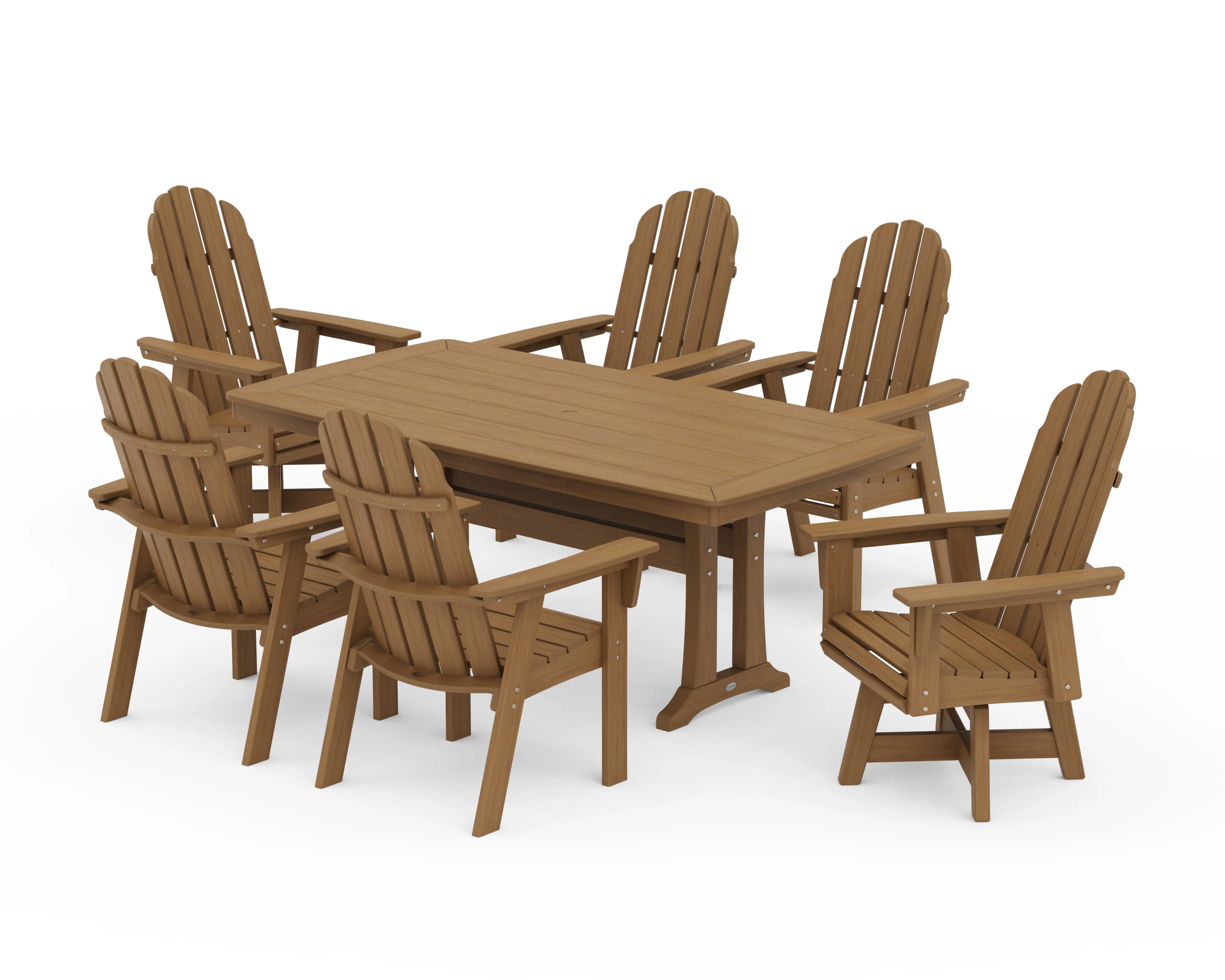 Vineyard Curveback Adirondack Swivel Chair 7-Piece Dining Set with Trestle Legs - Image 13