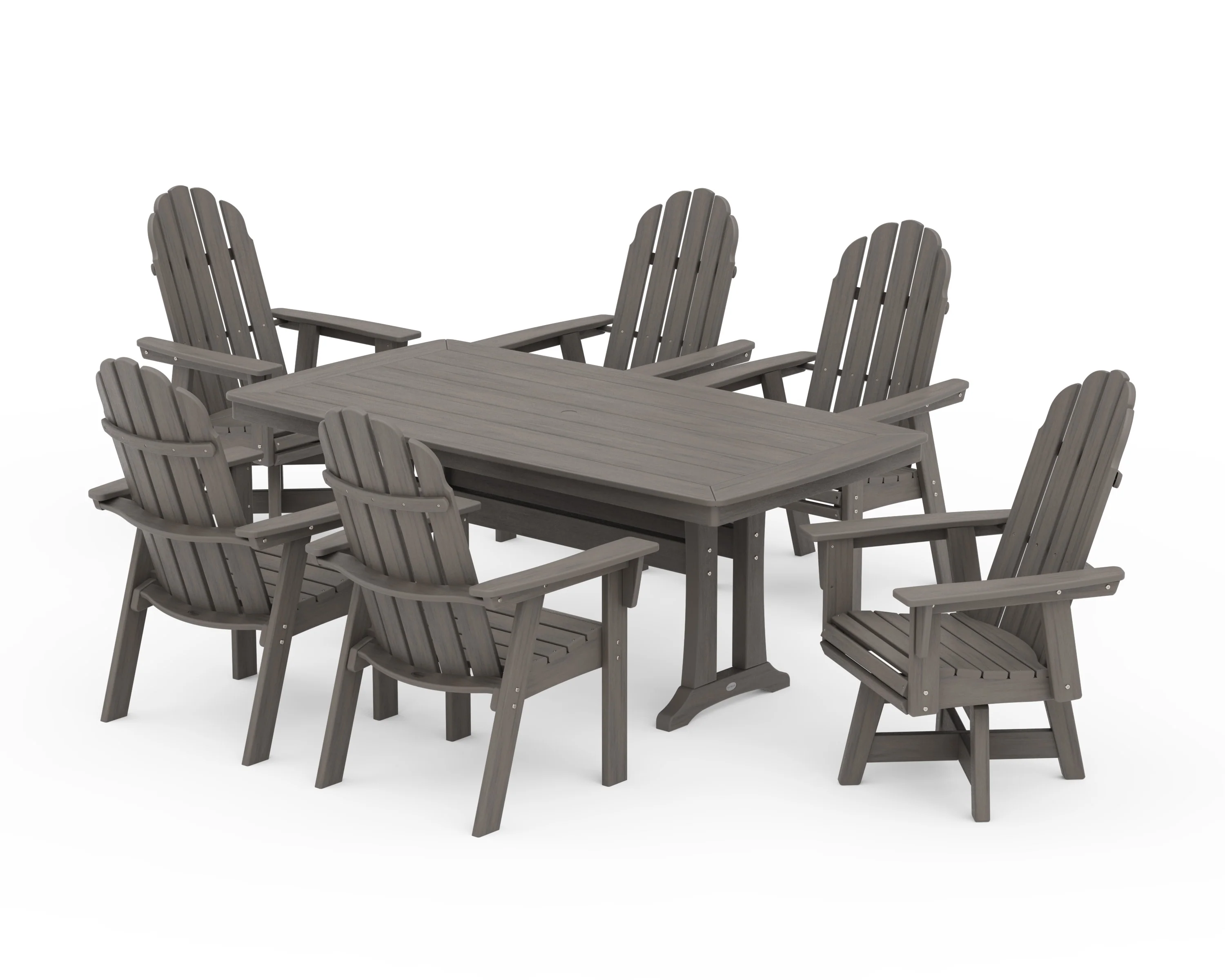 Vineyard Curveback Adirondack Swivel Chair 7-Piece Dining Set with Trestle Legs - Image 14