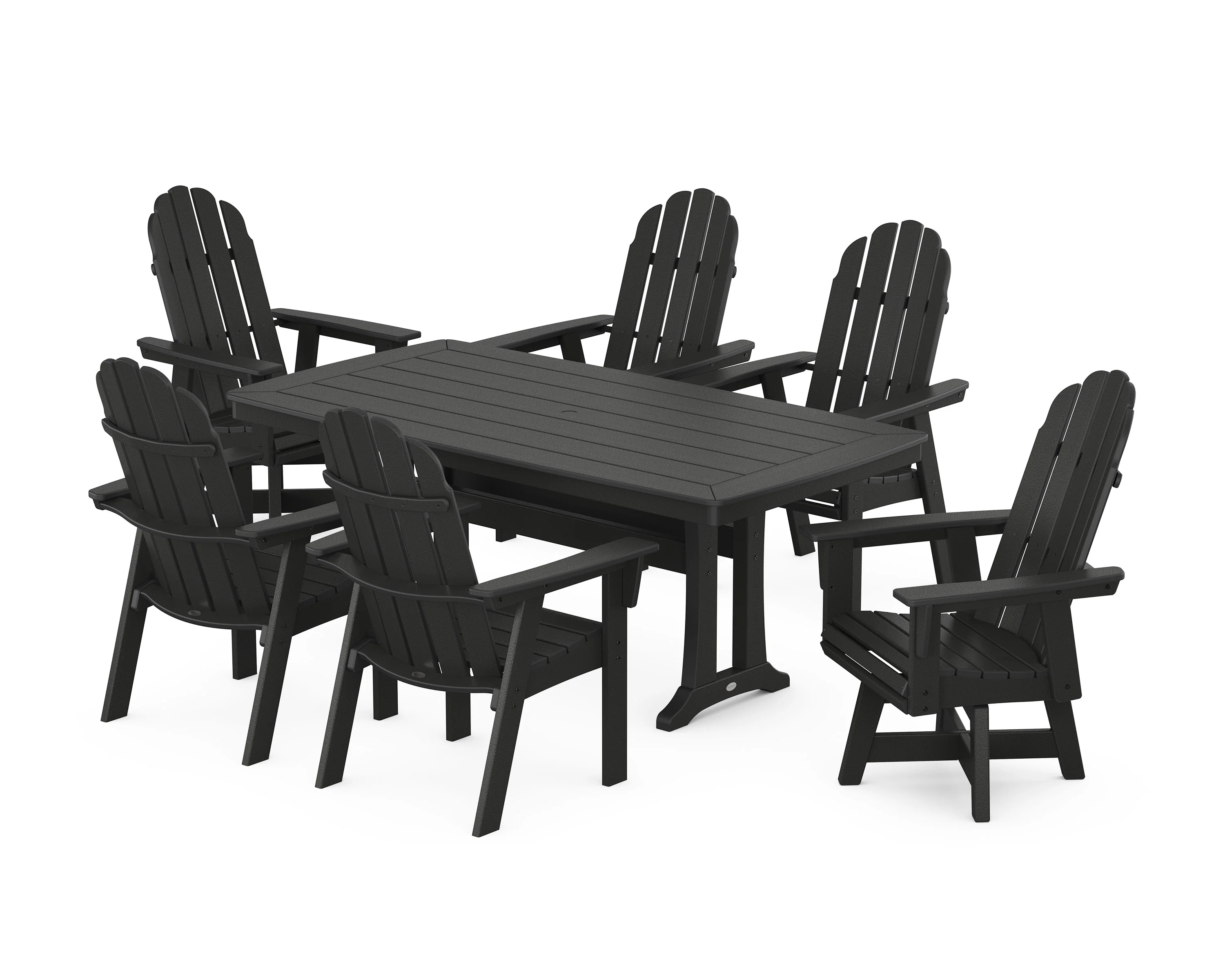 Vineyard Curveback Adirondack Swivel Chair 7-Piece Dining Set with Trestle Legs - Image 5