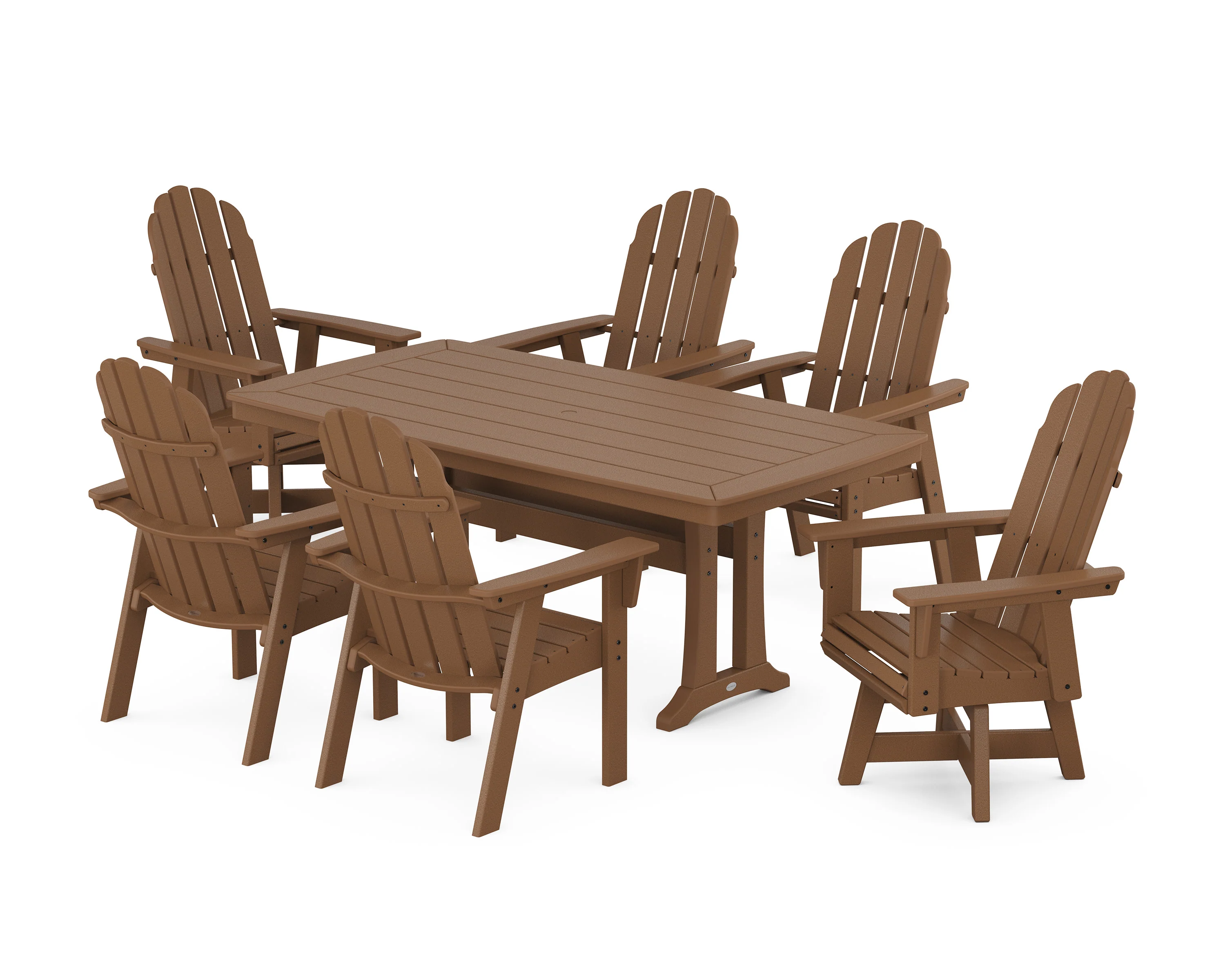 Vineyard Curveback Adirondack Swivel Chair 7-Piece Dining Set with Trestle Legs - Image 6