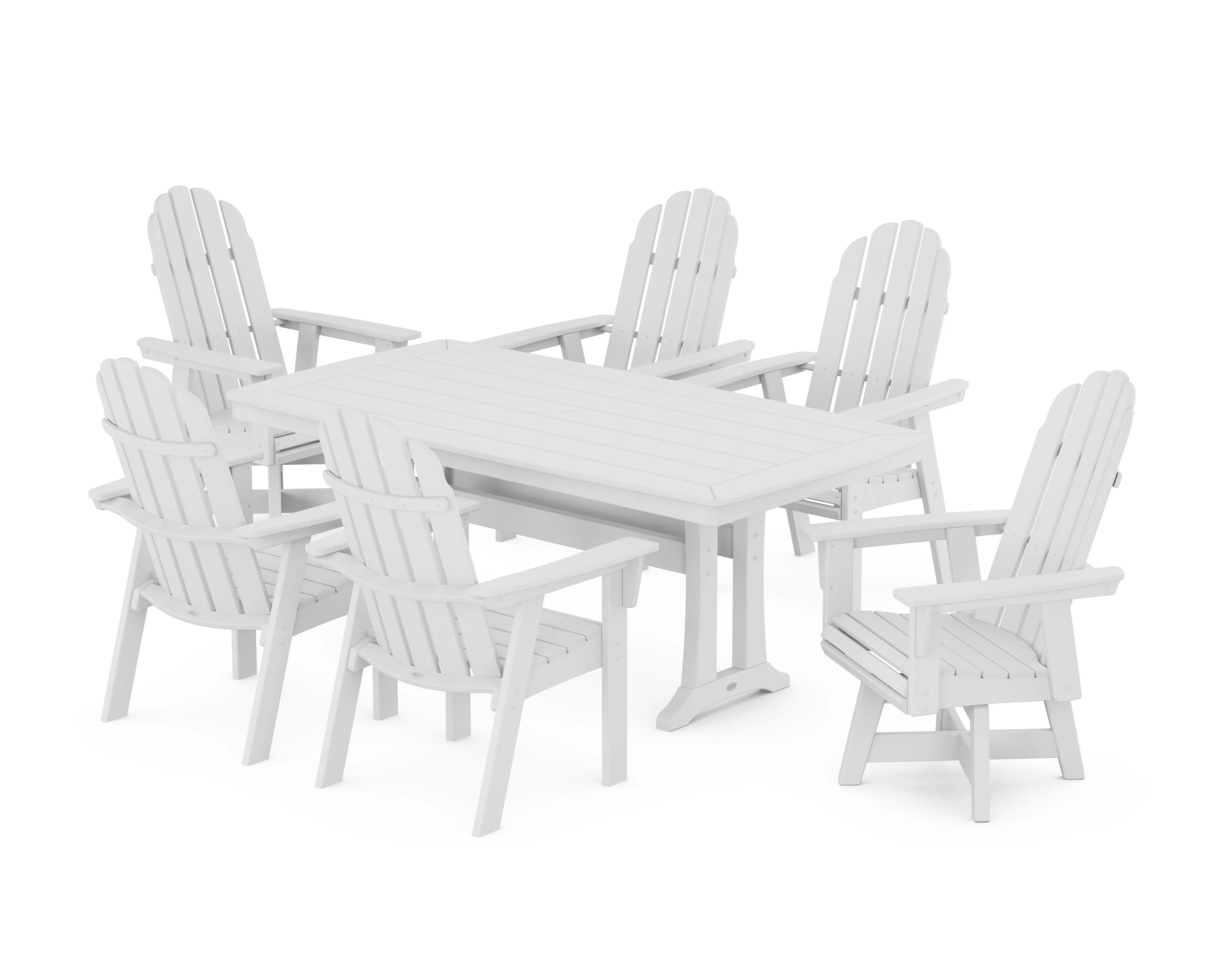 Vineyard Curveback Adirondack Swivel Chair 7-Piece Dining Set with Trestle Legs - Image 7