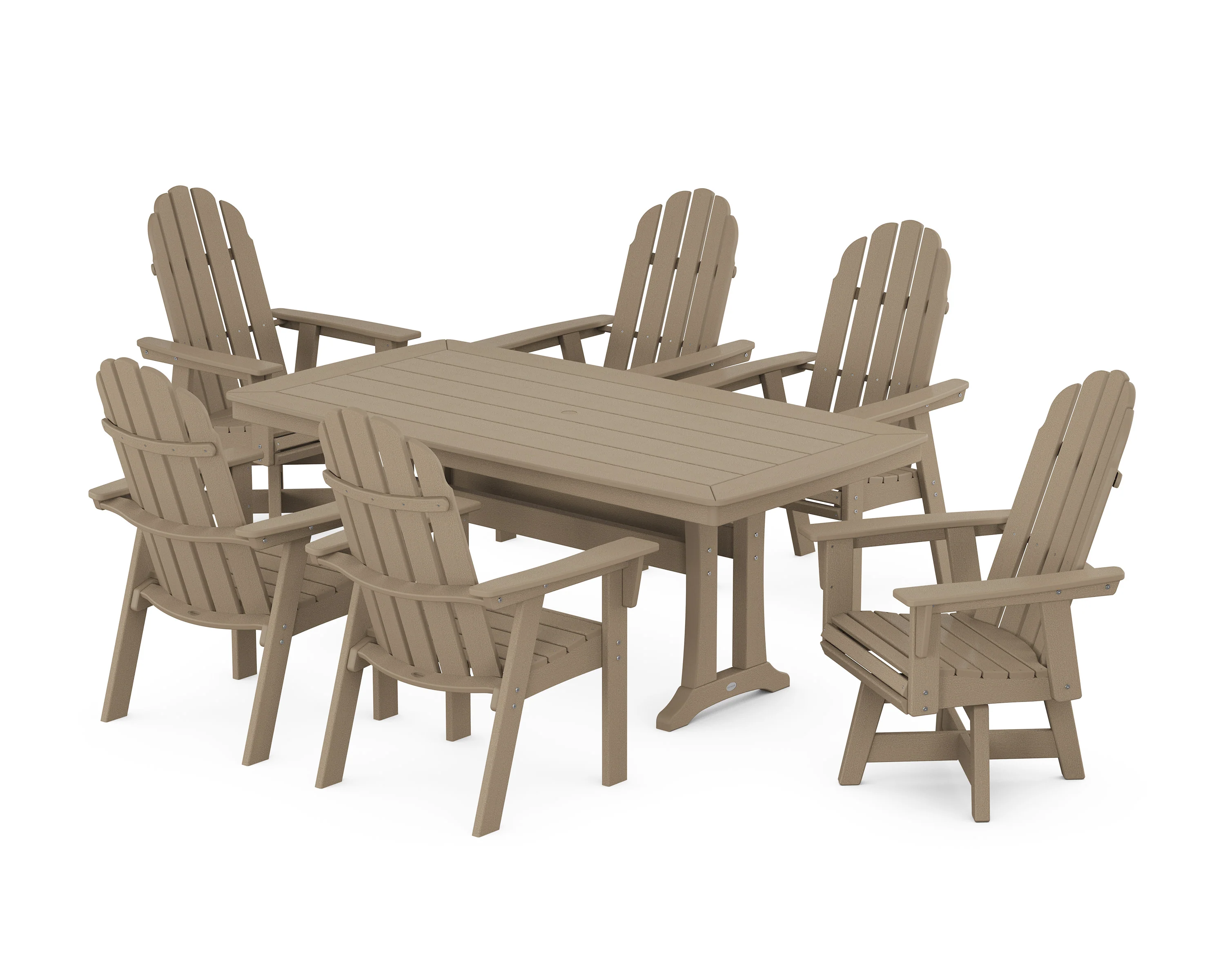 Vineyard Curveback Adirondack Swivel Chair 7-Piece Dining Set with Trestle Legs - Image 8