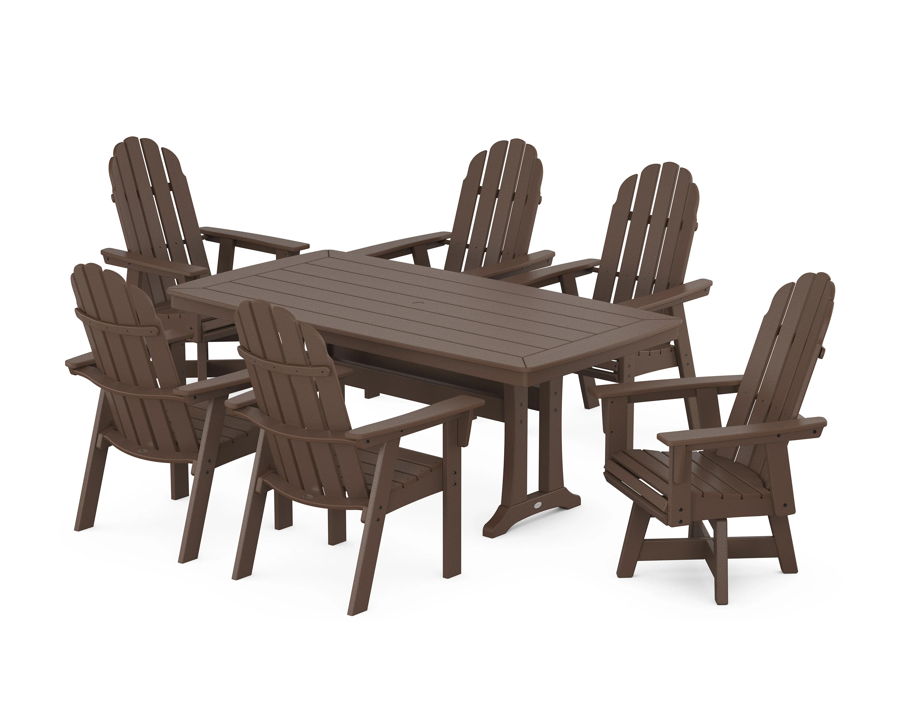 Vineyard Curveback Adirondack Swivel Chair 7-Piece Dining Set with Trestle Legs - Image 9