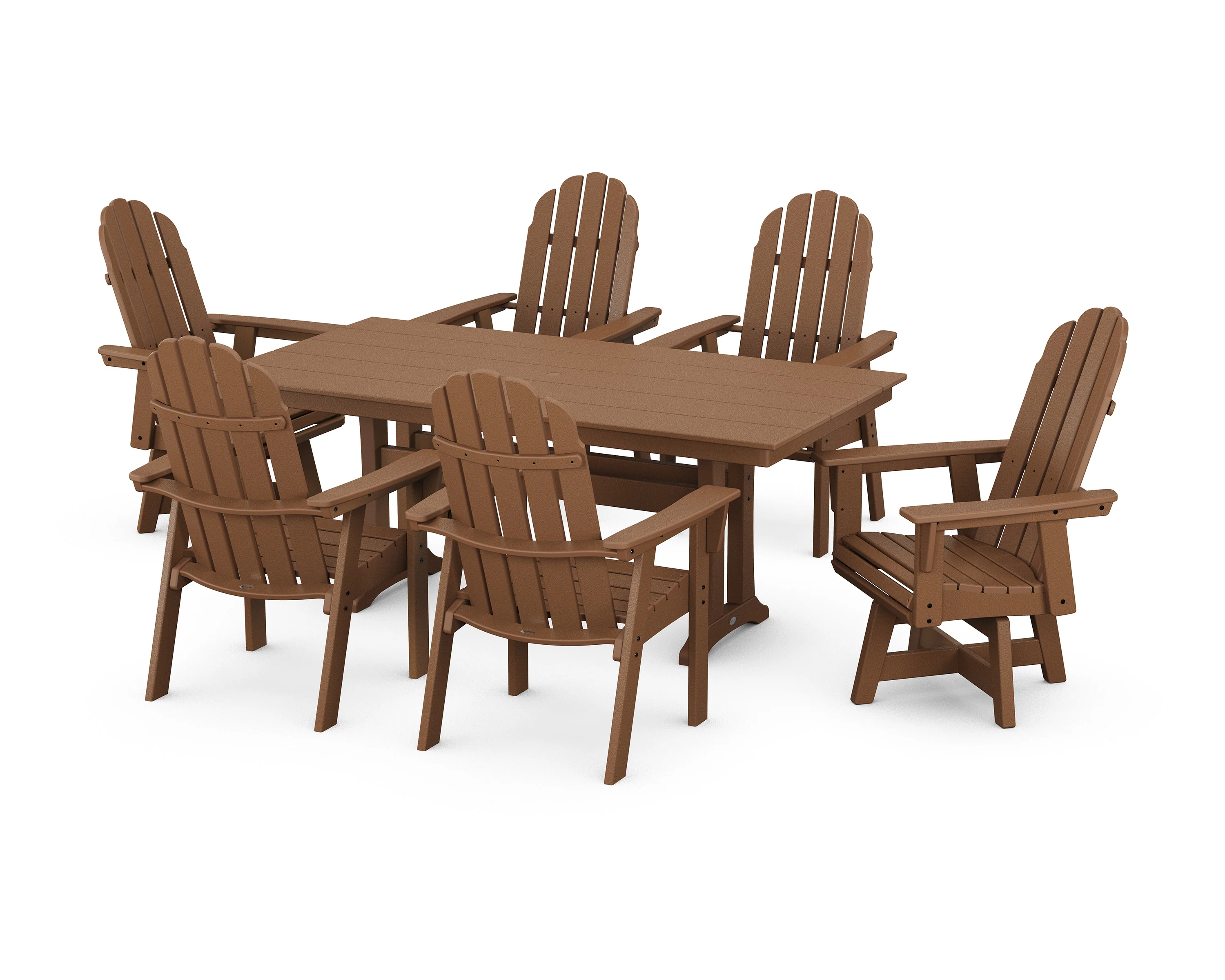Vineyard Curveback Adirondack Swivel Chair 7-Piece Farmhouse Dining Set with Trestle Legs - Image 9