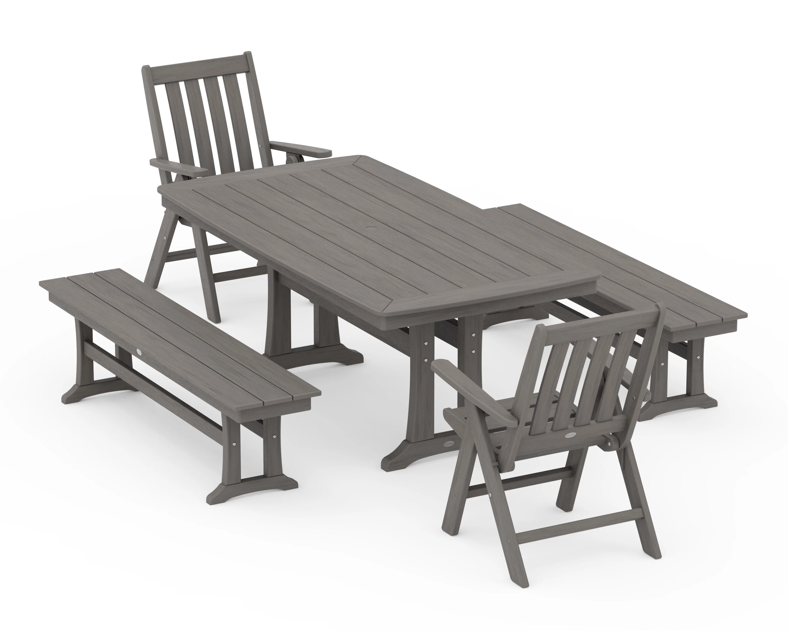 Vineyard Folding Chair 5-Piece Dining Set with Trestle Legs and Benches - Image 14