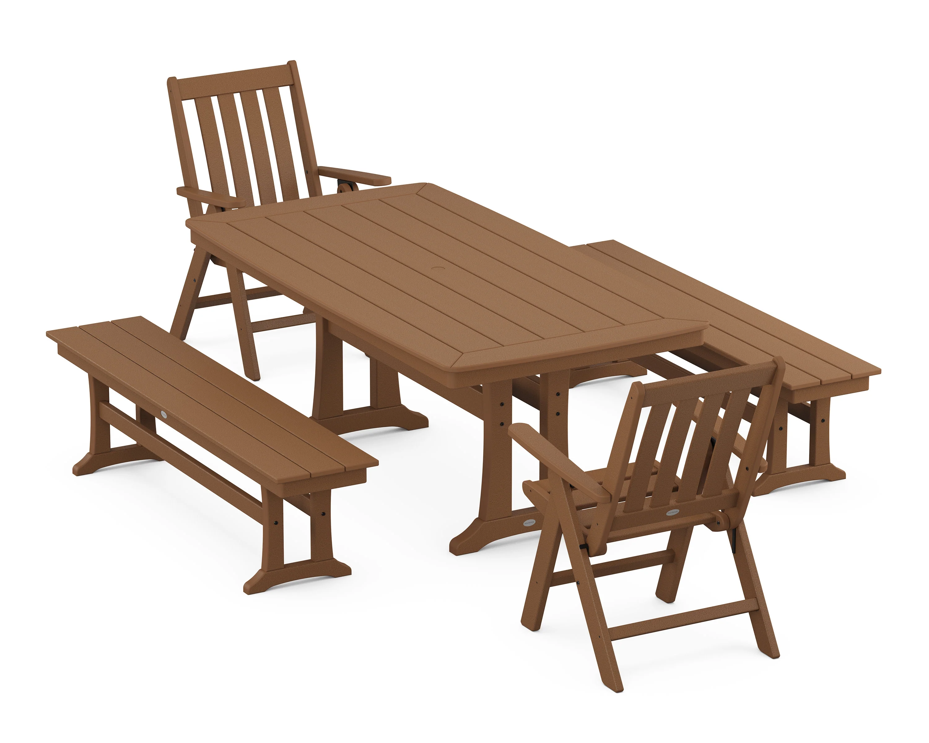 Vineyard Folding Chair 5-Piece Dining Set with Trestle Legs and Benches - Image 5