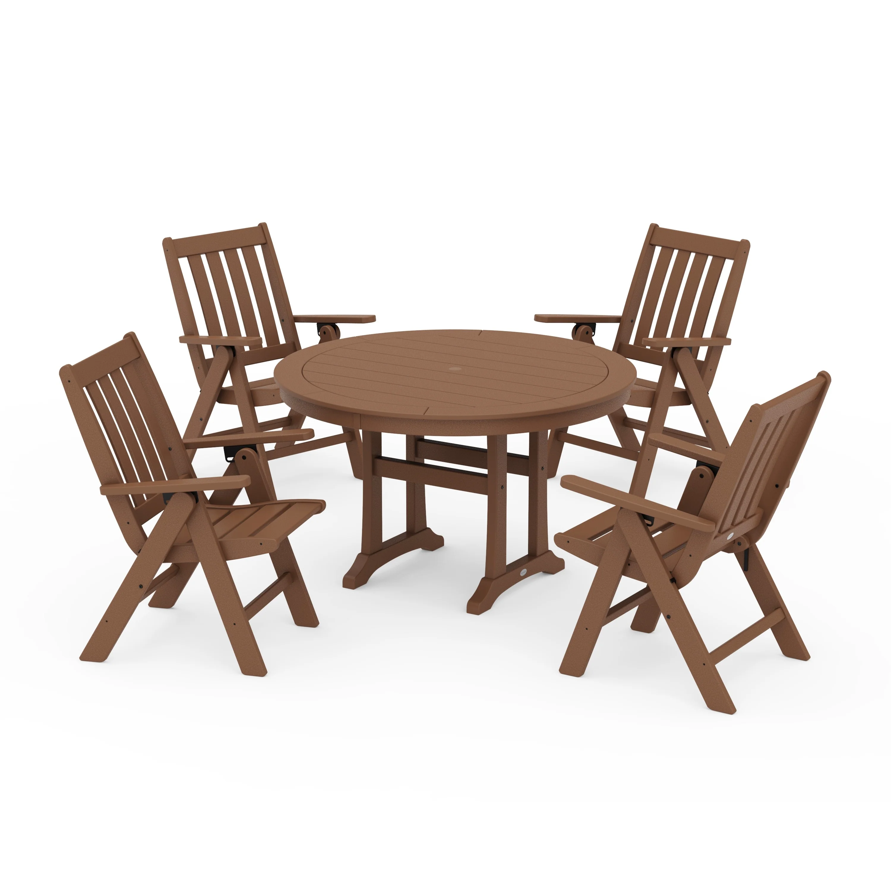 Vineyard Folding Chair 5-Piece Round Dining Set with Trestle Legs - Image 13