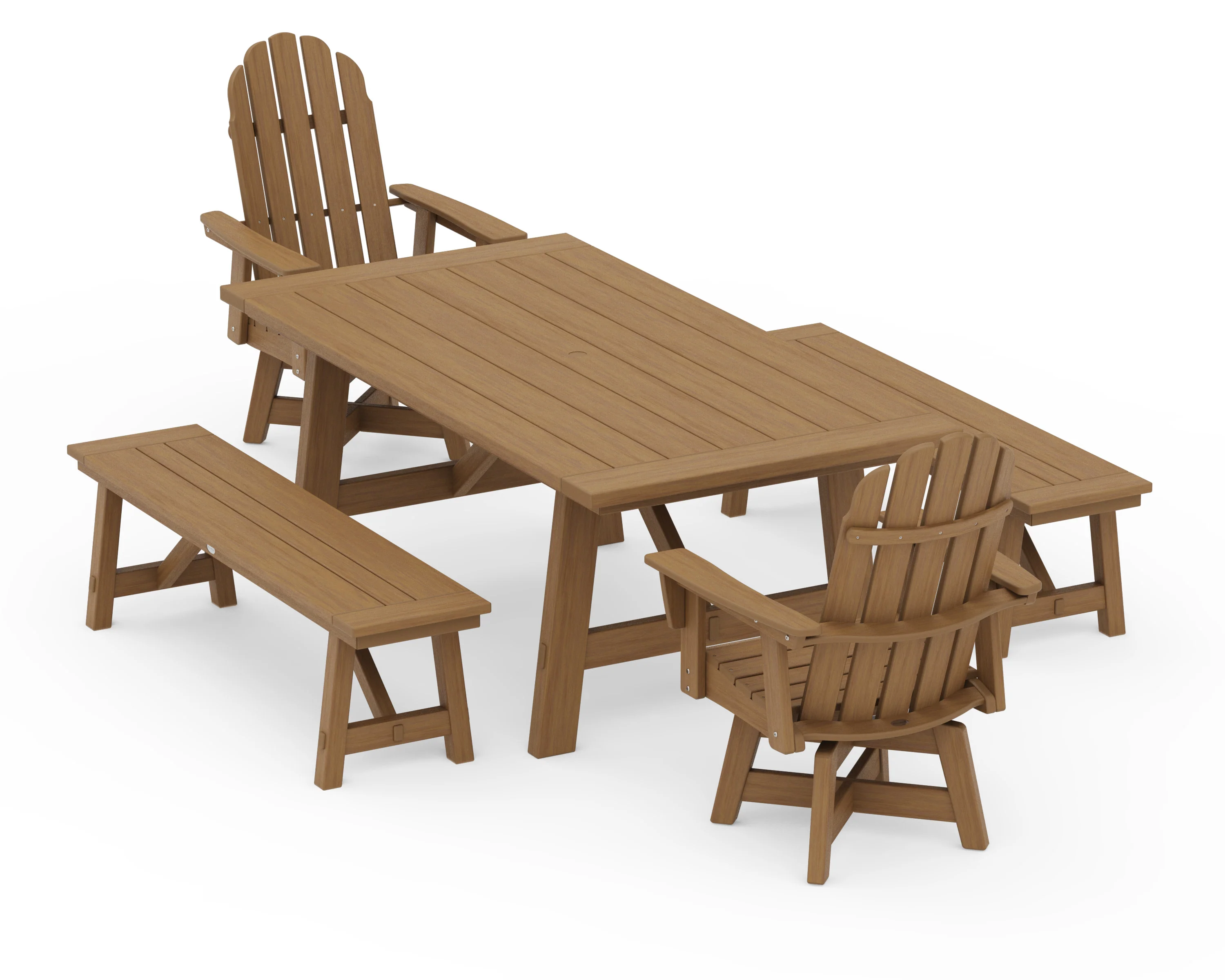 VineyardCurveback Adirondack Swivel Chair 5-Piece Rustic Farmhouse Dining Set With Benches - Image 13