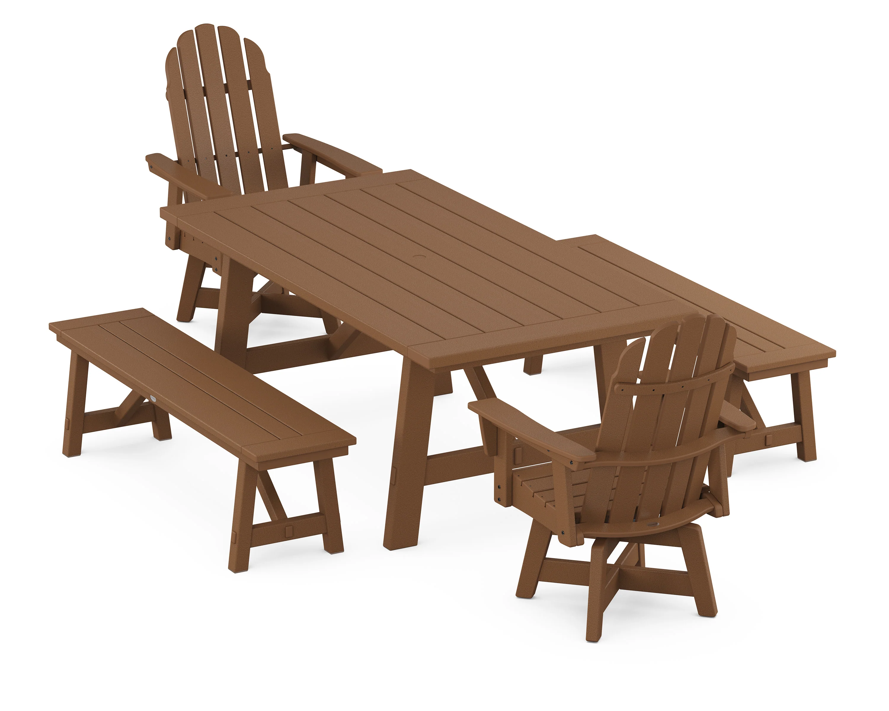 VineyardCurveback Adirondack Swivel Chair 5-Piece Rustic Farmhouse Dining Set With Benches - Image 4