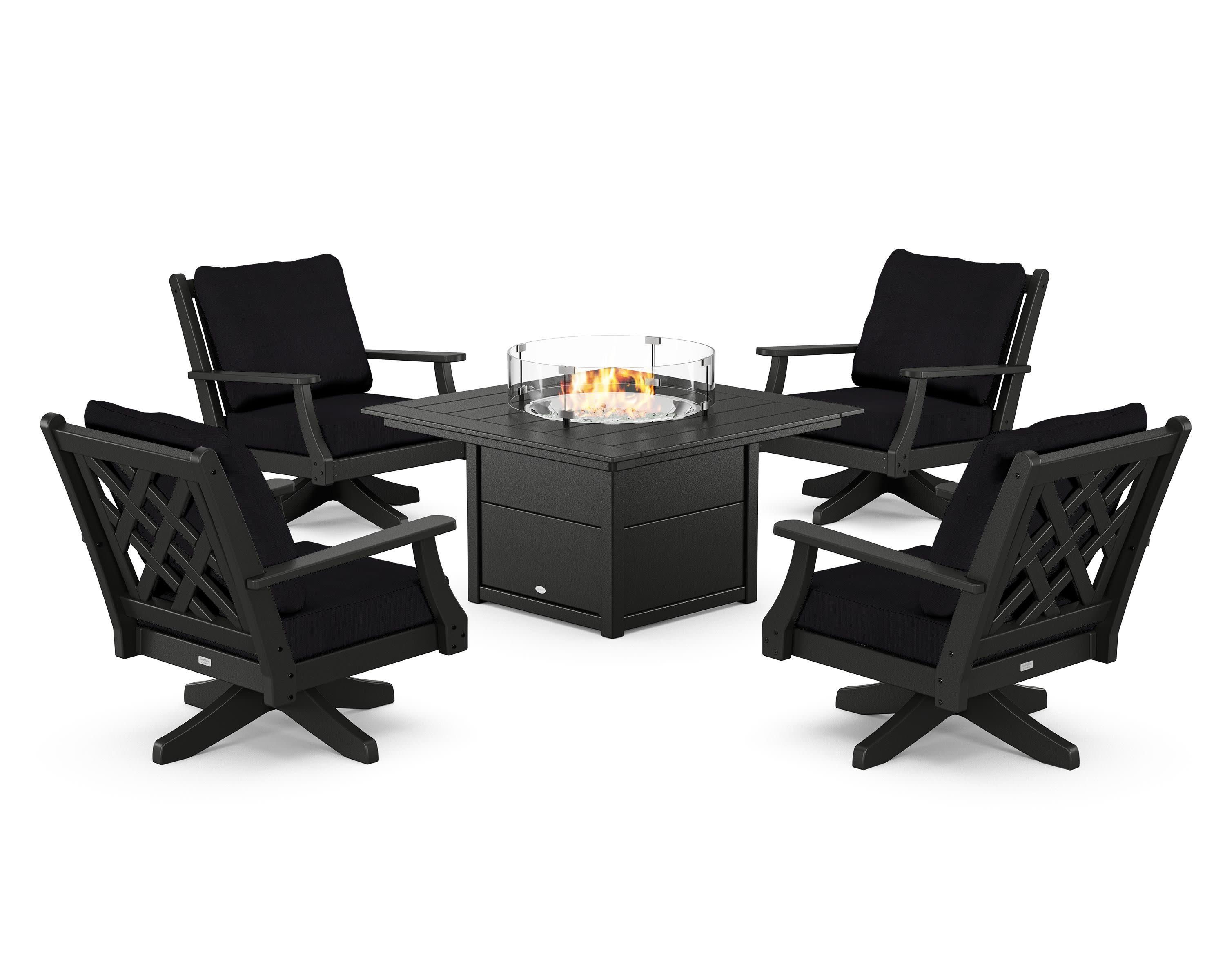 Wovendale 5-Piece Deep Seating Swivel Conversation Set with Fire Pit Table - Image 12