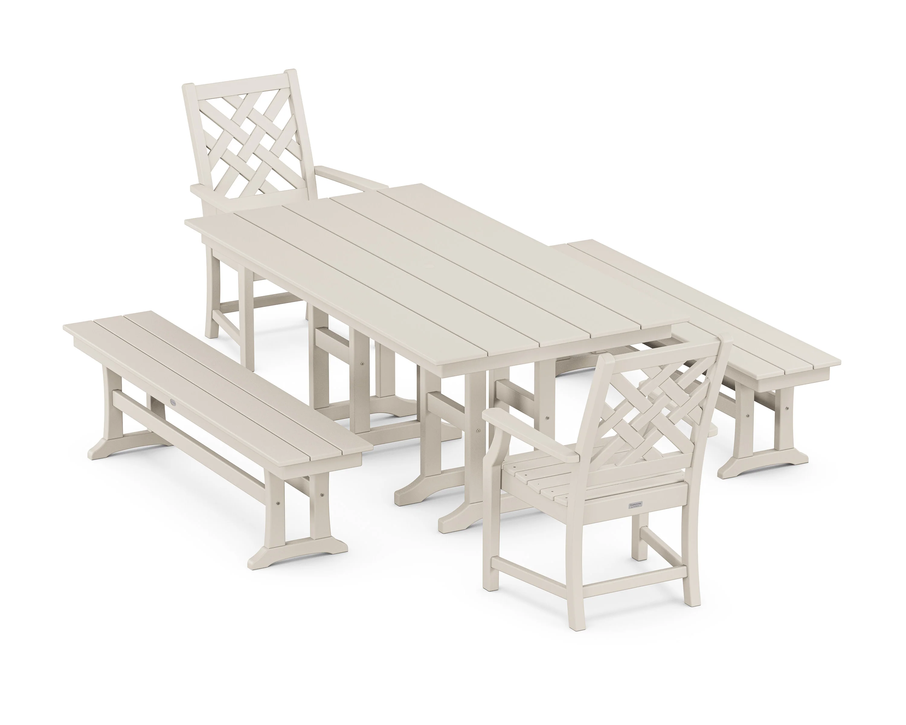 Wovendale 5-Piece Farmhouse Dining Set with Benches - Image 3