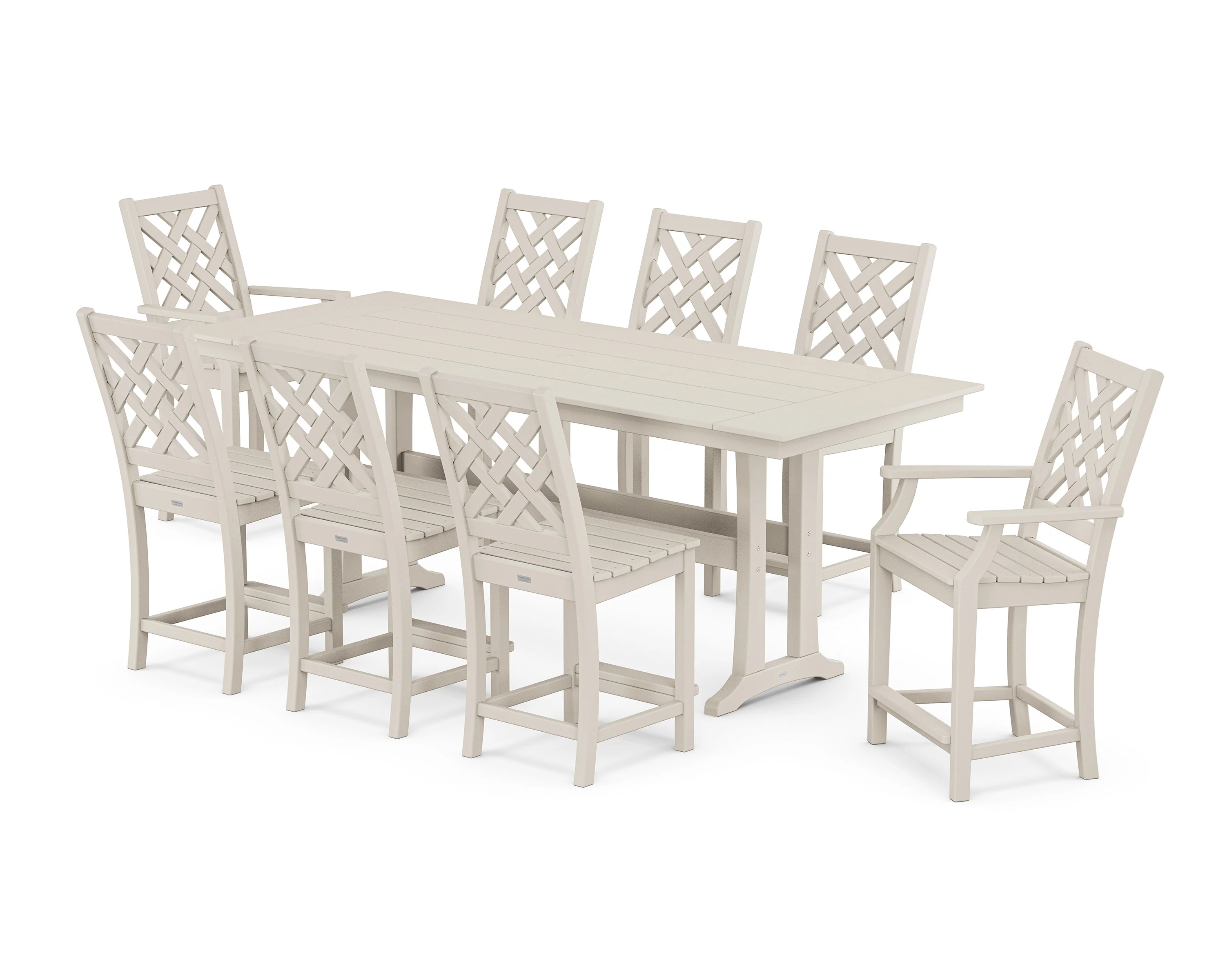 Wovendale 9-Piece Farmhouse Counter Set with Trestle Legs - Image 3