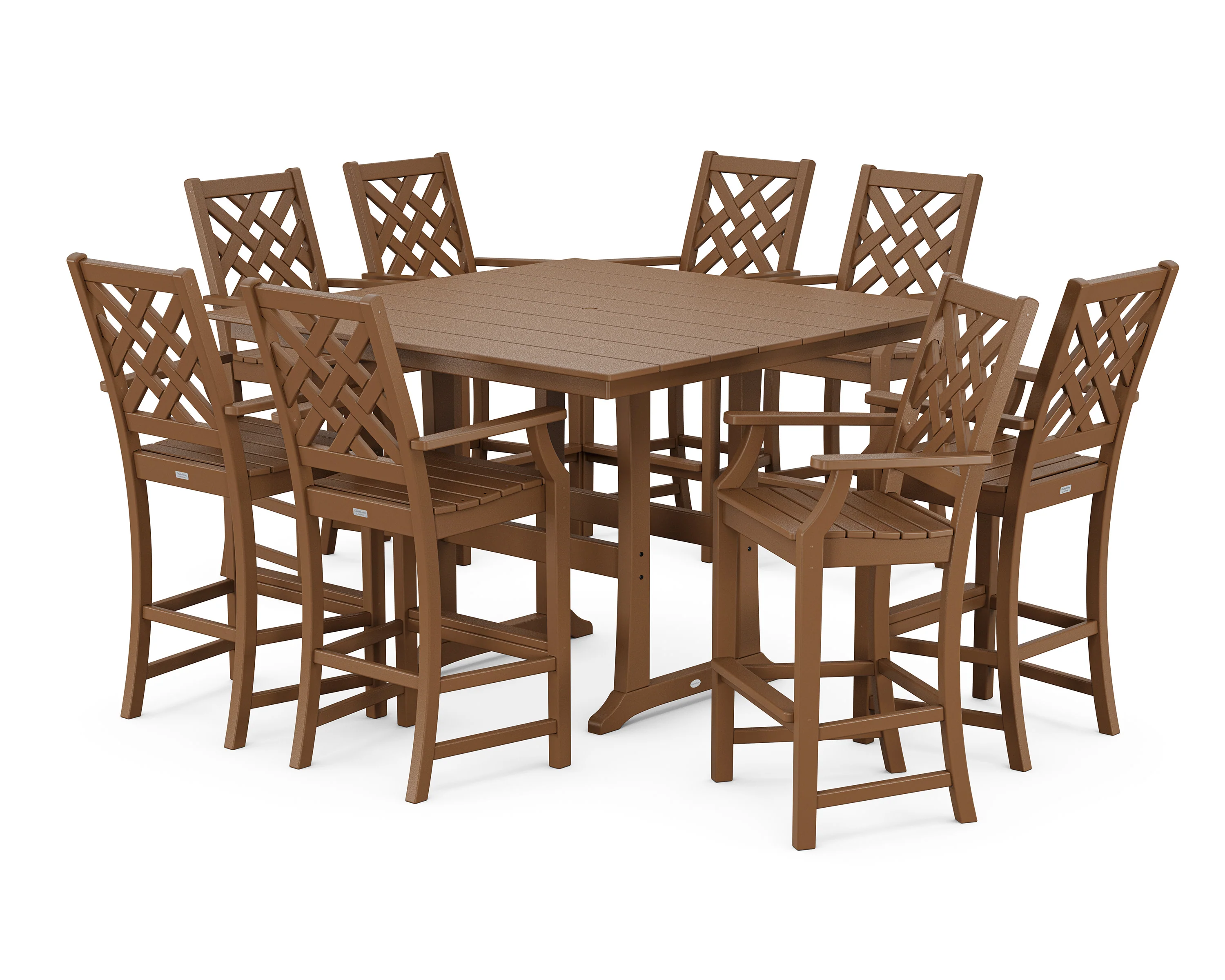 Wovendale 9-Piece Square Farmhouse Bar Set with Trestle Legs - Image 7