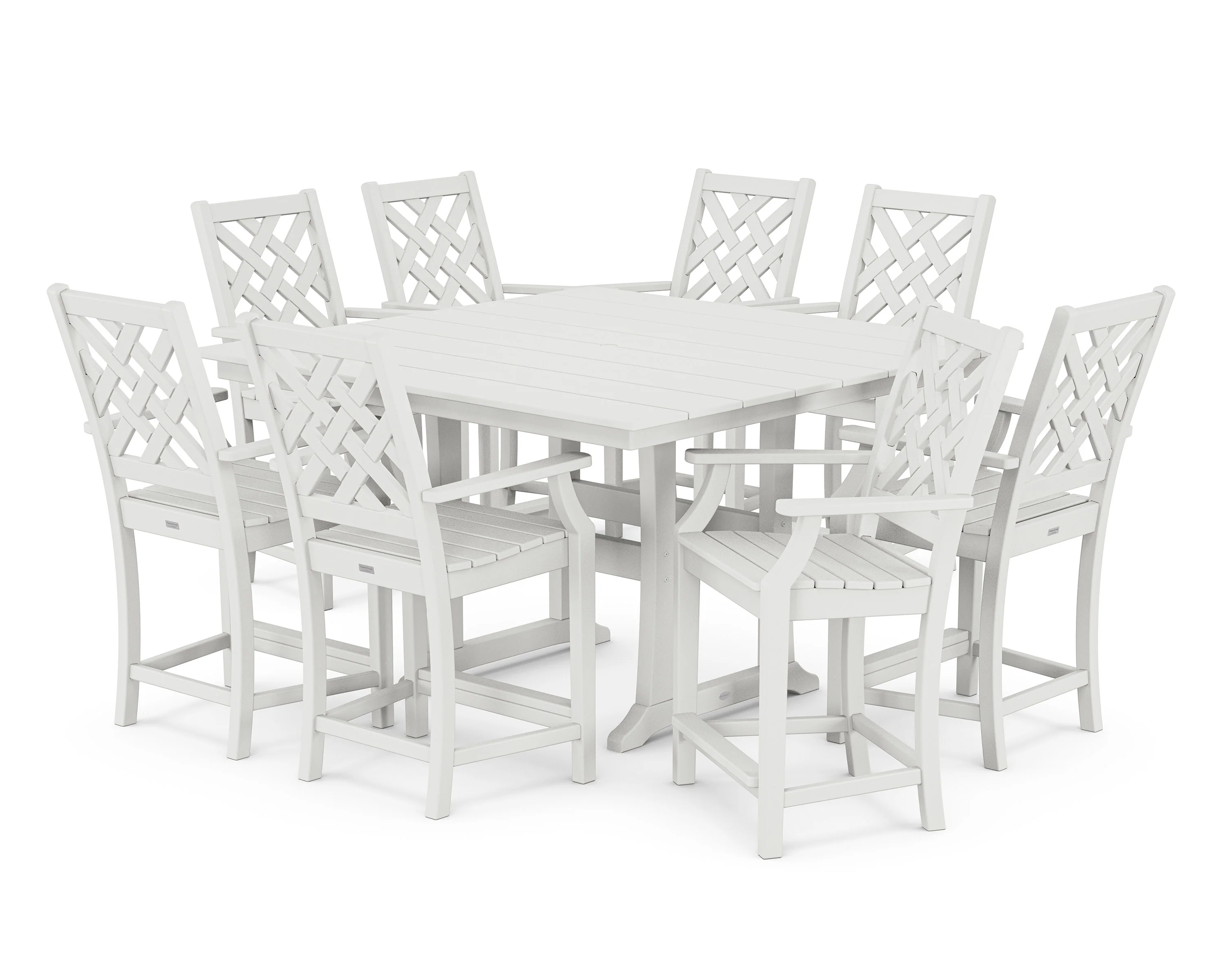 Wovendale 9-Piece Square Farmhouse Counter Set with Trestle Legs - Image 5